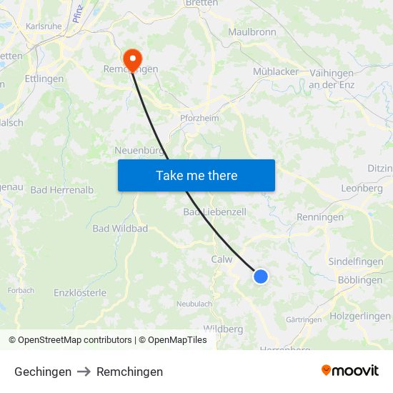 Gechingen to Remchingen map