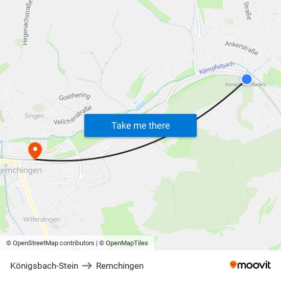 Königsbach-Stein to Remchingen map