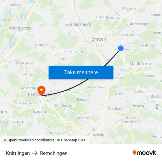 Knittlingen to Remchingen map