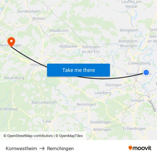 Kornwestheim to Remchingen map