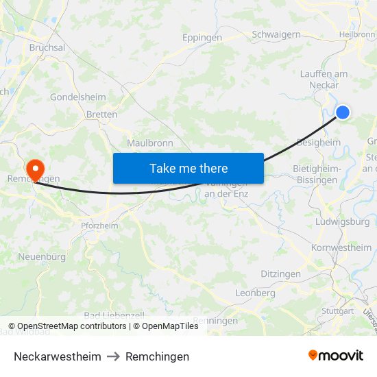 Neckarwestheim to Remchingen map