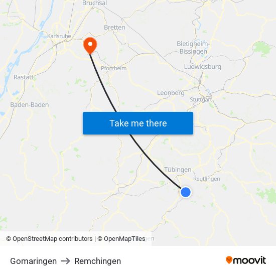 Gomaringen to Remchingen map