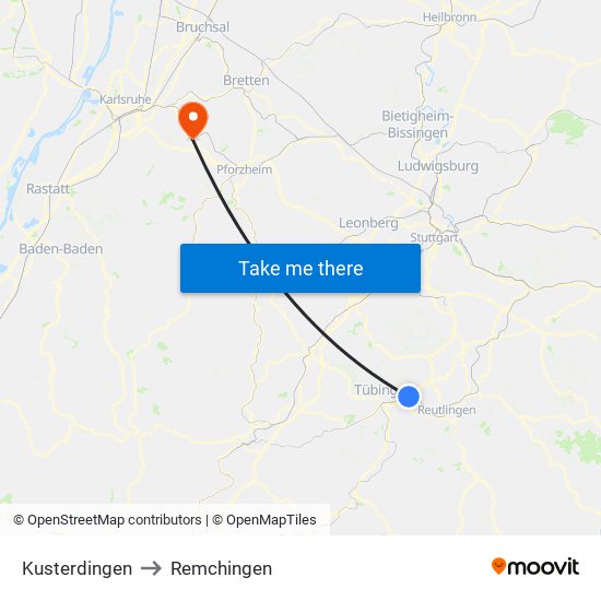 Kusterdingen to Remchingen map