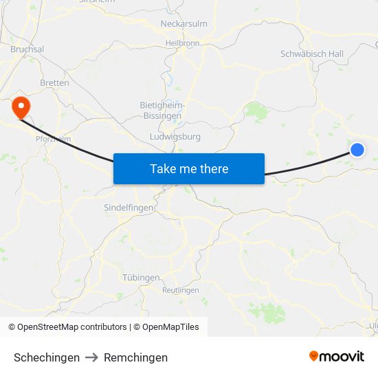Schechingen to Remchingen map