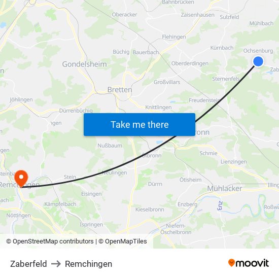 Zaberfeld to Remchingen map