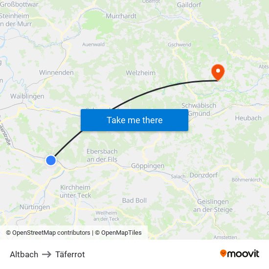 Altbach to Täferrot map