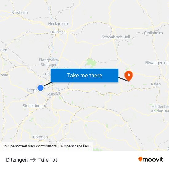 Ditzingen to Täferrot map