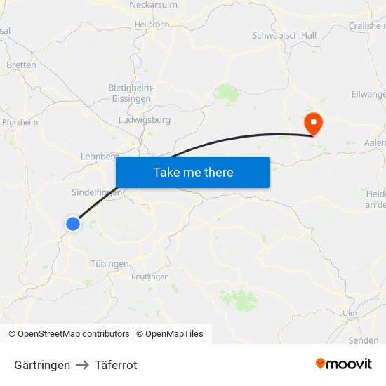 Gärtringen to Täferrot map