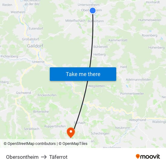 Obersontheim to Täferrot map