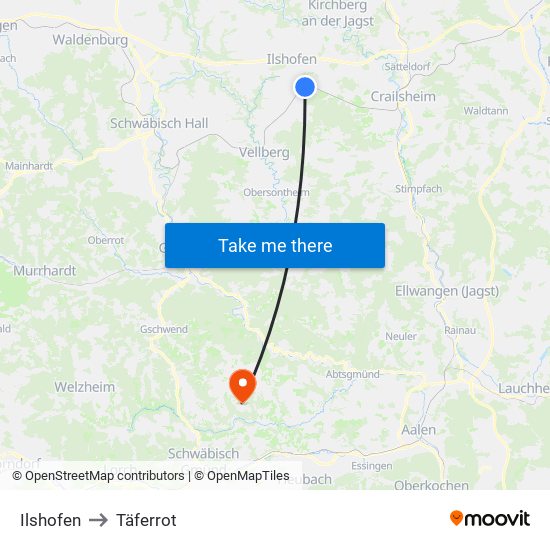 Ilshofen to Täferrot map