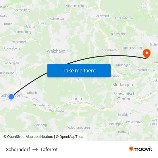 Schorndorf to Täferrot map