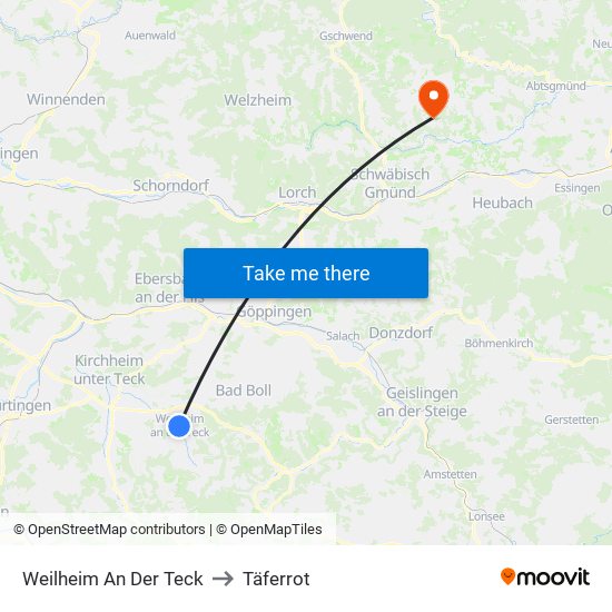 Weilheim An Der Teck to Täferrot map