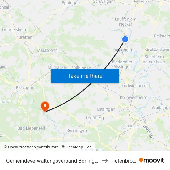 Gemeindeverwaltungsverband Bönnigheim to Tiefenbronn map