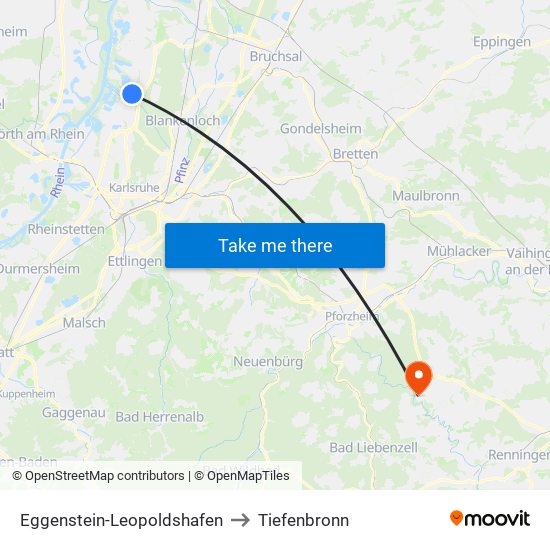 Eggenstein-Leopoldshafen to Tiefenbronn map