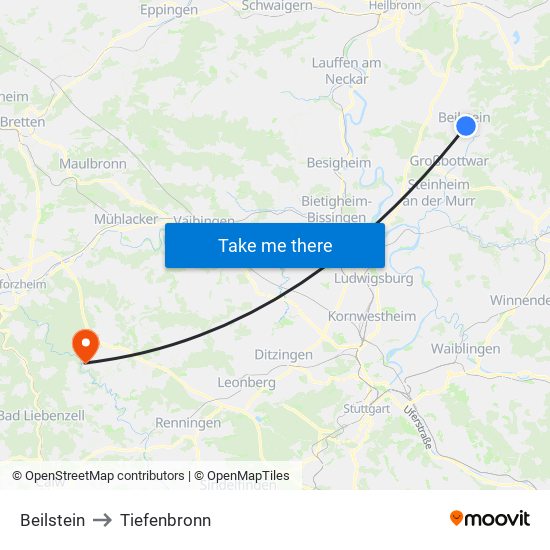 Beilstein to Tiefenbronn map