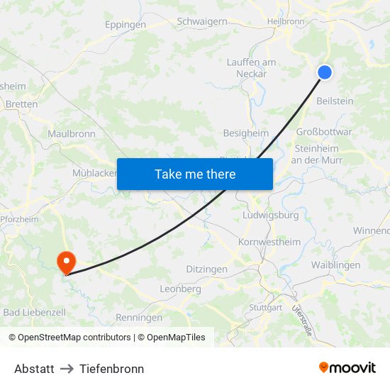 Abstatt to Tiefenbronn map