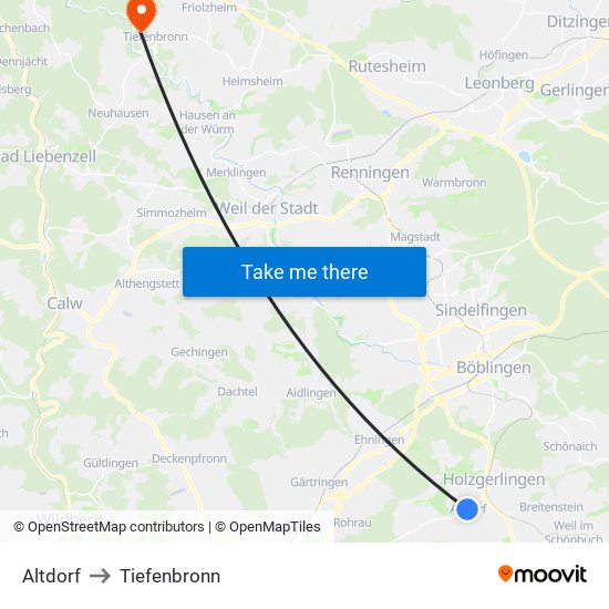 Altdorf to Tiefenbronn map