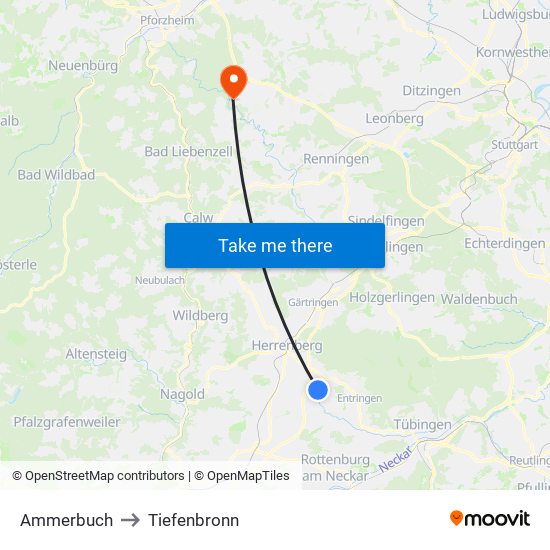 Ammerbuch to Tiefenbronn map