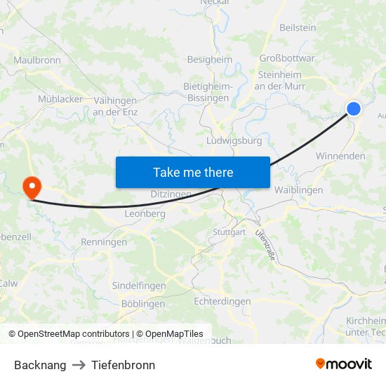 Backnang to Tiefenbronn map
