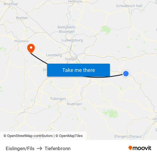 Eislingen/Fils to Tiefenbronn map