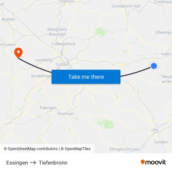 Essingen to Tiefenbronn map