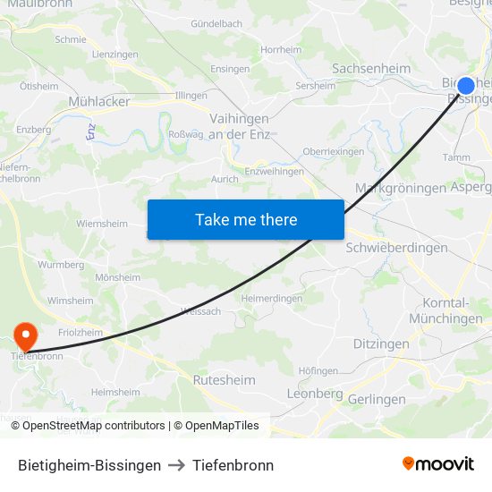 Bietigheim-Bissingen to Tiefenbronn map