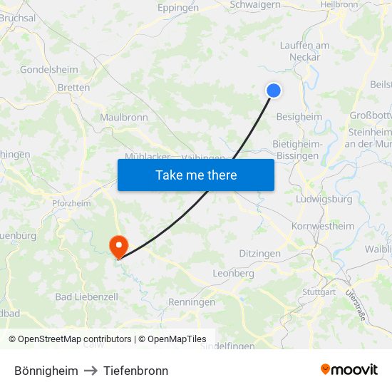 Bönnigheim to Tiefenbronn map