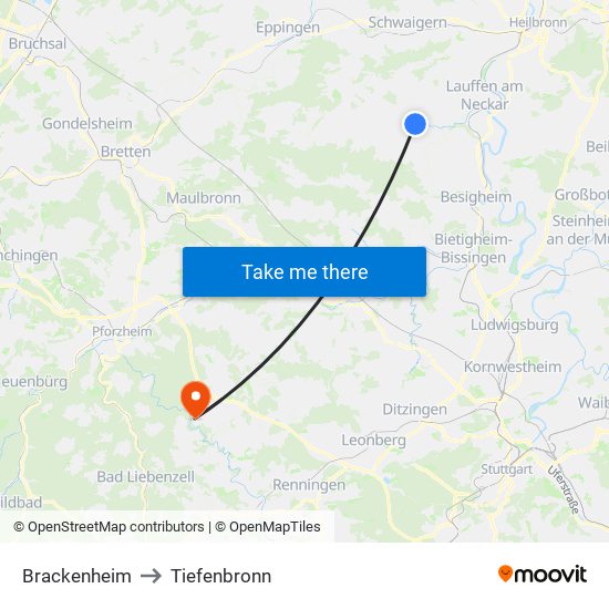 Brackenheim to Tiefenbronn map