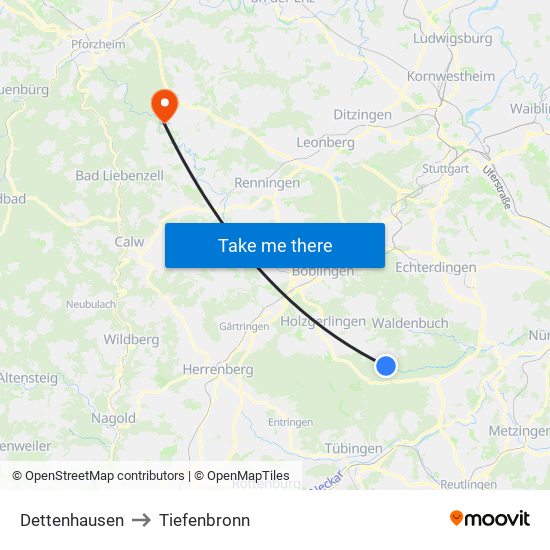 Dettenhausen to Tiefenbronn map