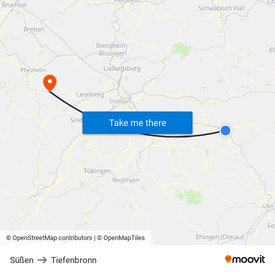 Süßen to Tiefenbronn map