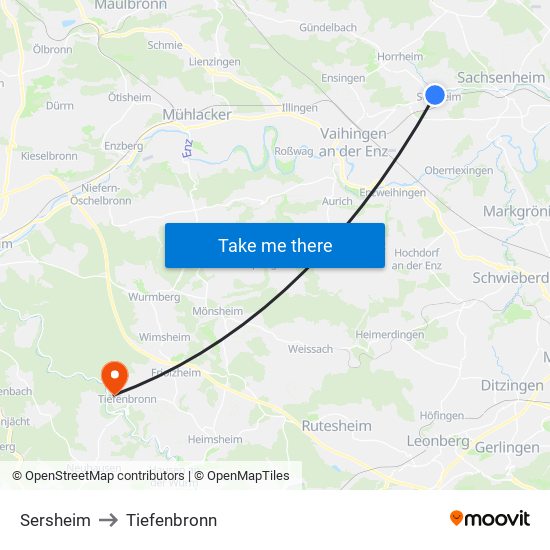 Sersheim to Tiefenbronn map