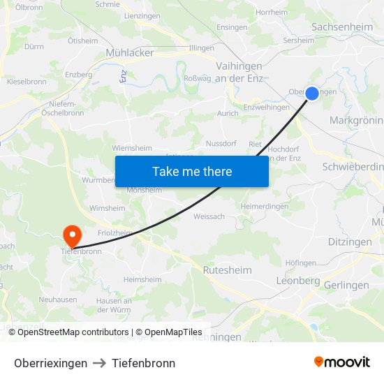 Oberriexingen to Tiefenbronn map