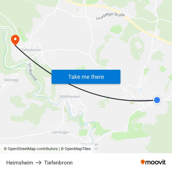 Heimsheim to Tiefenbronn map