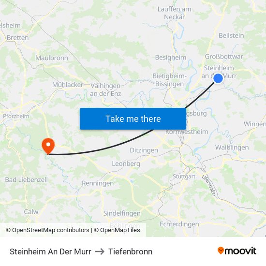 Steinheim An Der Murr to Tiefenbronn map