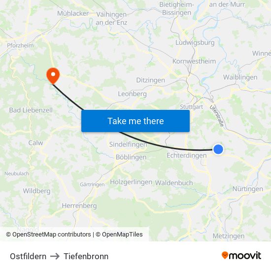 Ostfildern to Tiefenbronn map