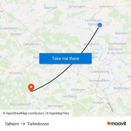 Talheim to Tiefenbronn map