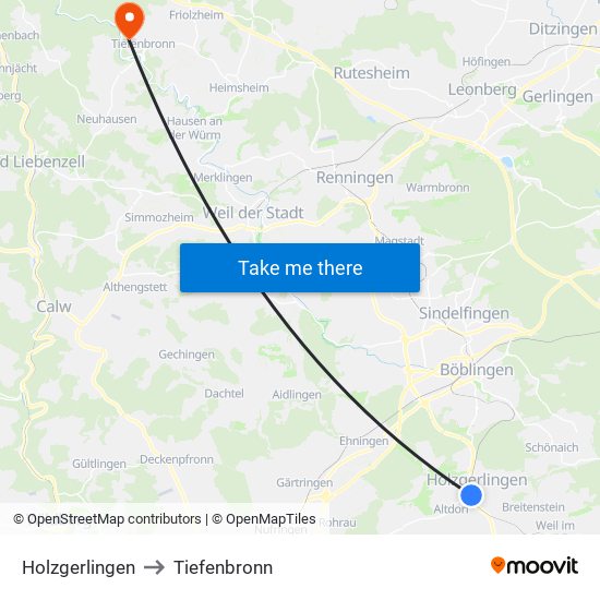 Holzgerlingen to Tiefenbronn map