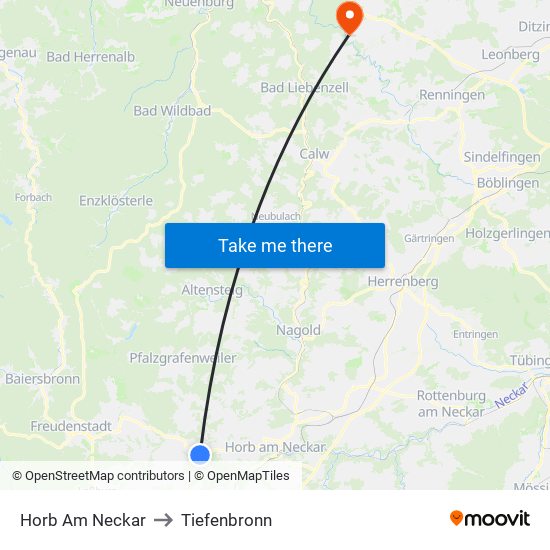 Horb Am Neckar to Tiefenbronn map