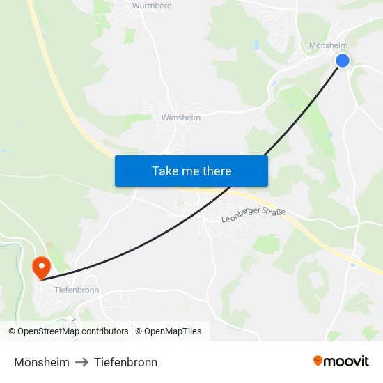 Mönsheim to Tiefenbronn map