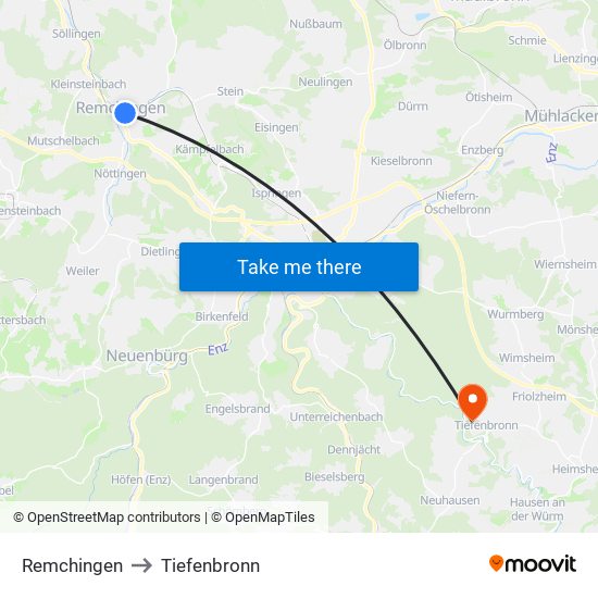 Remchingen to Tiefenbronn map