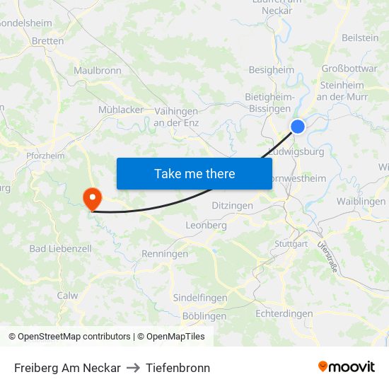 Freiberg Am Neckar to Tiefenbronn map