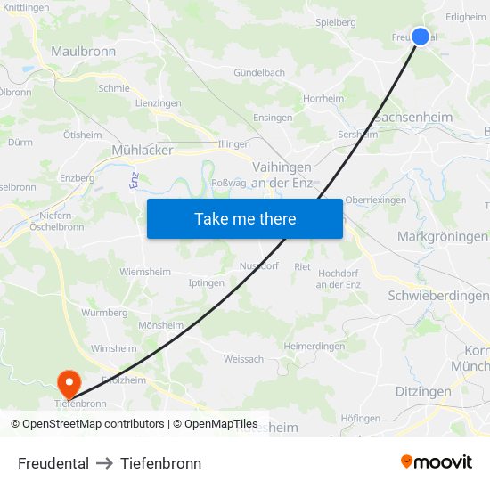 Freudental to Tiefenbronn map