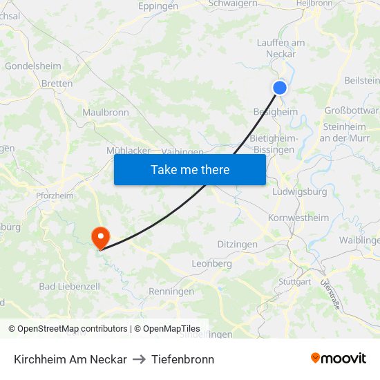 Kirchheim Am Neckar to Tiefenbronn map