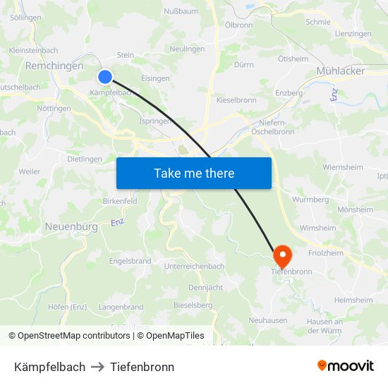 Kämpfelbach to Tiefenbronn map