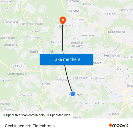 Gechingen to Tiefenbronn map