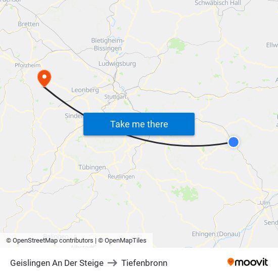 Geislingen An Der Steige to Tiefenbronn map