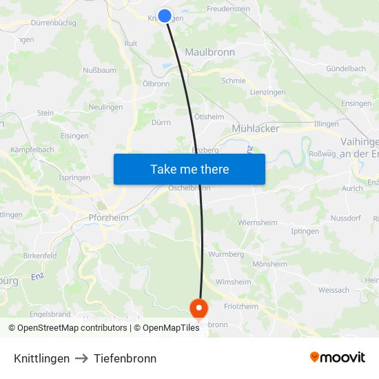 Knittlingen to Tiefenbronn map