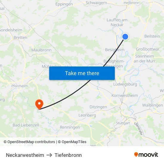 Neckarwestheim to Tiefenbronn map