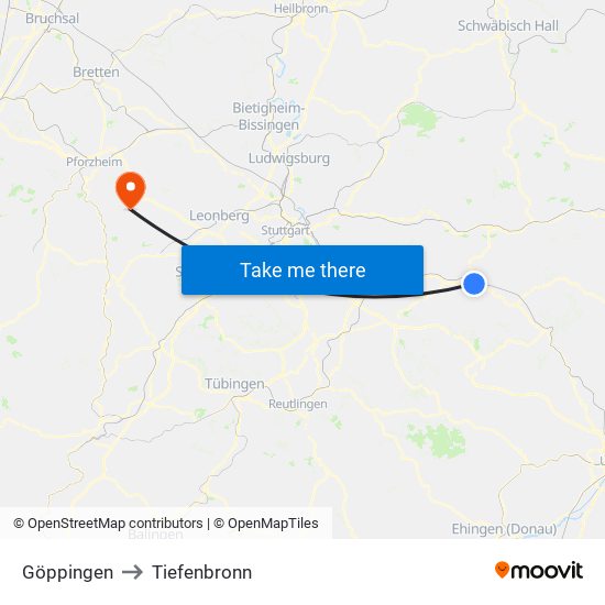 Göppingen to Tiefenbronn map