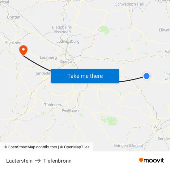 Lauterstein to Tiefenbronn map